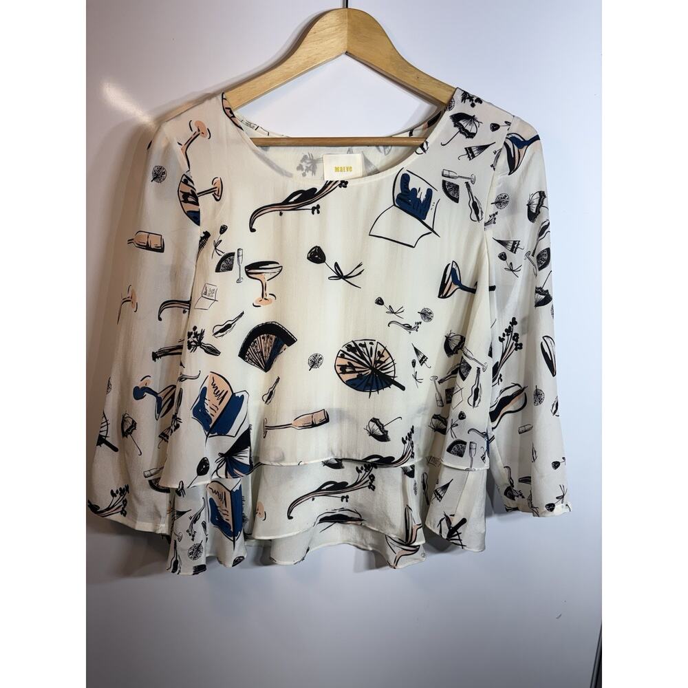 Anthropologie Maeve Silk Layered Graphic Print Blouse Size 4